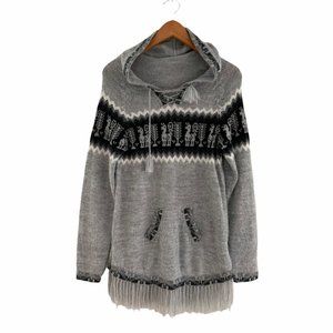 Handmade in Peru Albinaas Alpaca Fringe Hooded Fringe Sweater